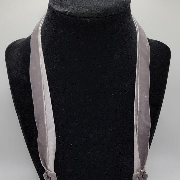 Silver Velvet Ribbon w/ Clear Beads Necklace - Fashion, Jewelry, Style, Stylish - Picture 2 of 4